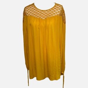 MOSSIMO- Mustard Yellow Lace Accent Blouse